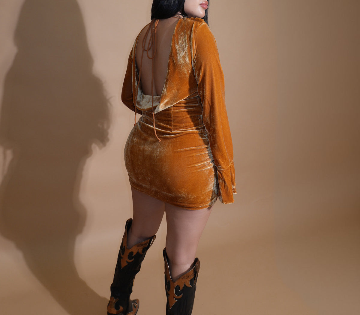 VELVET BURNT ORANGE DRESS